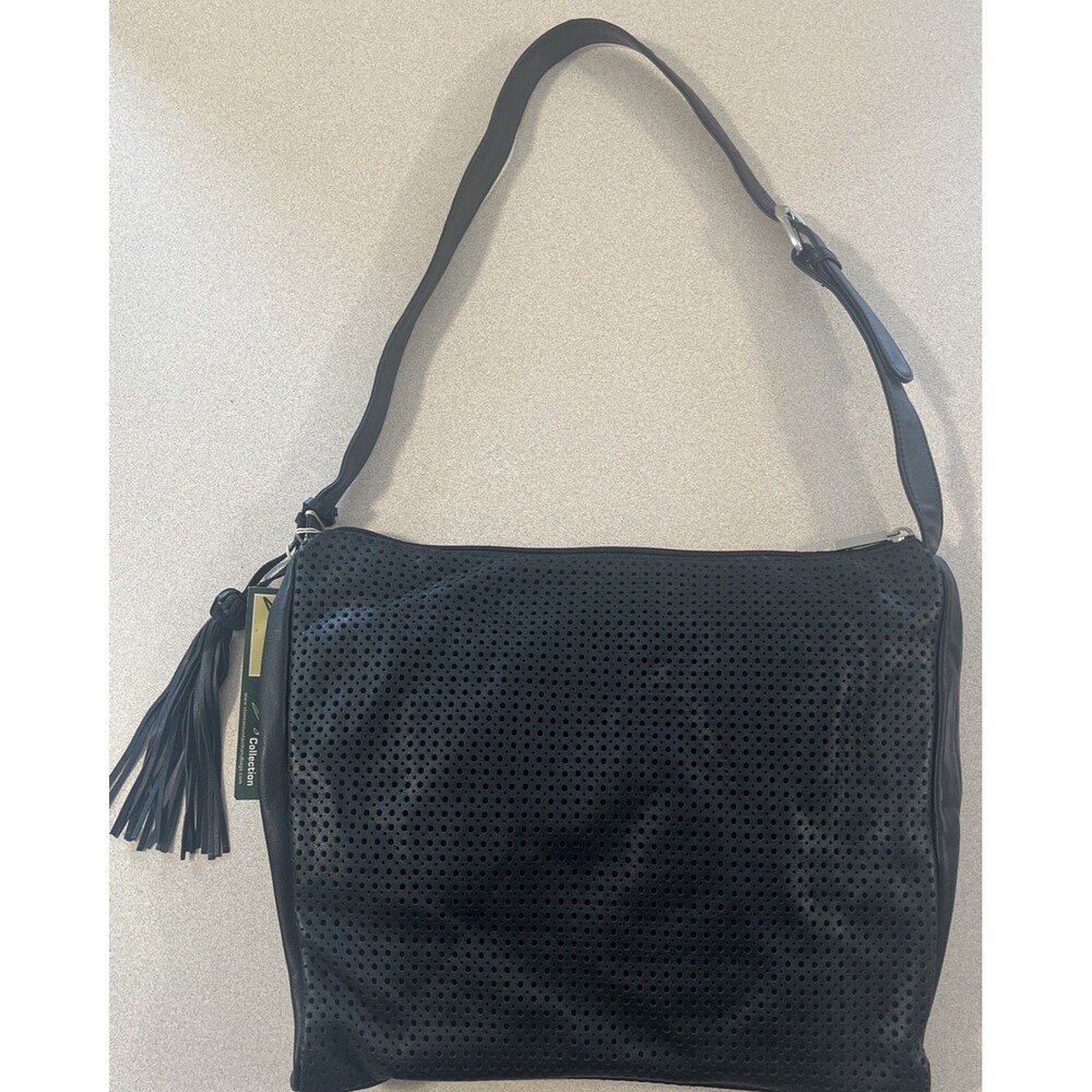 Stone Mountain Perforated Idia Black Leather Shoulder Bag NWT $120